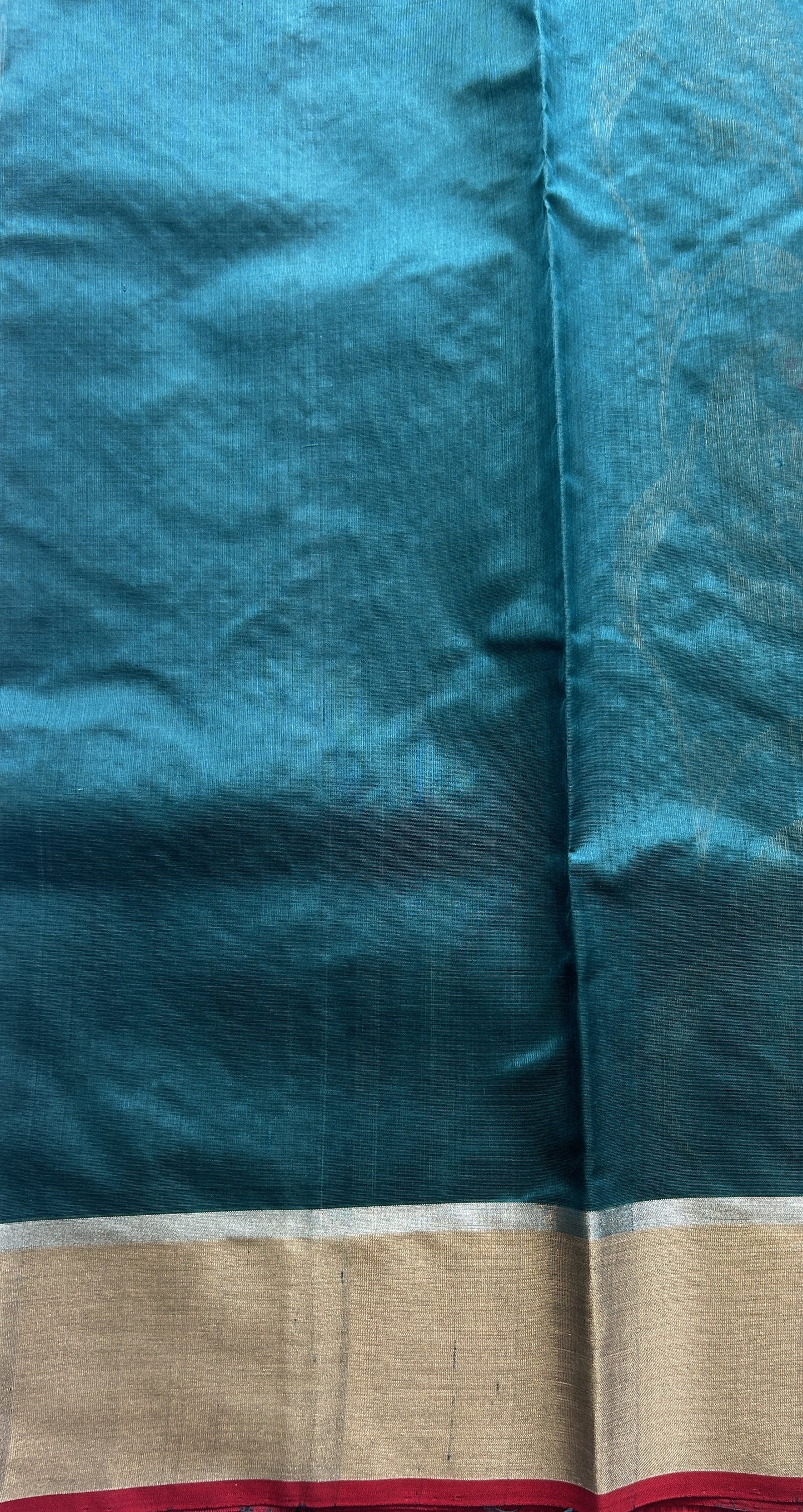 Chanderi Silk Saree Rama Green color complemented with a Zari border - Sampradaya Designer Studio