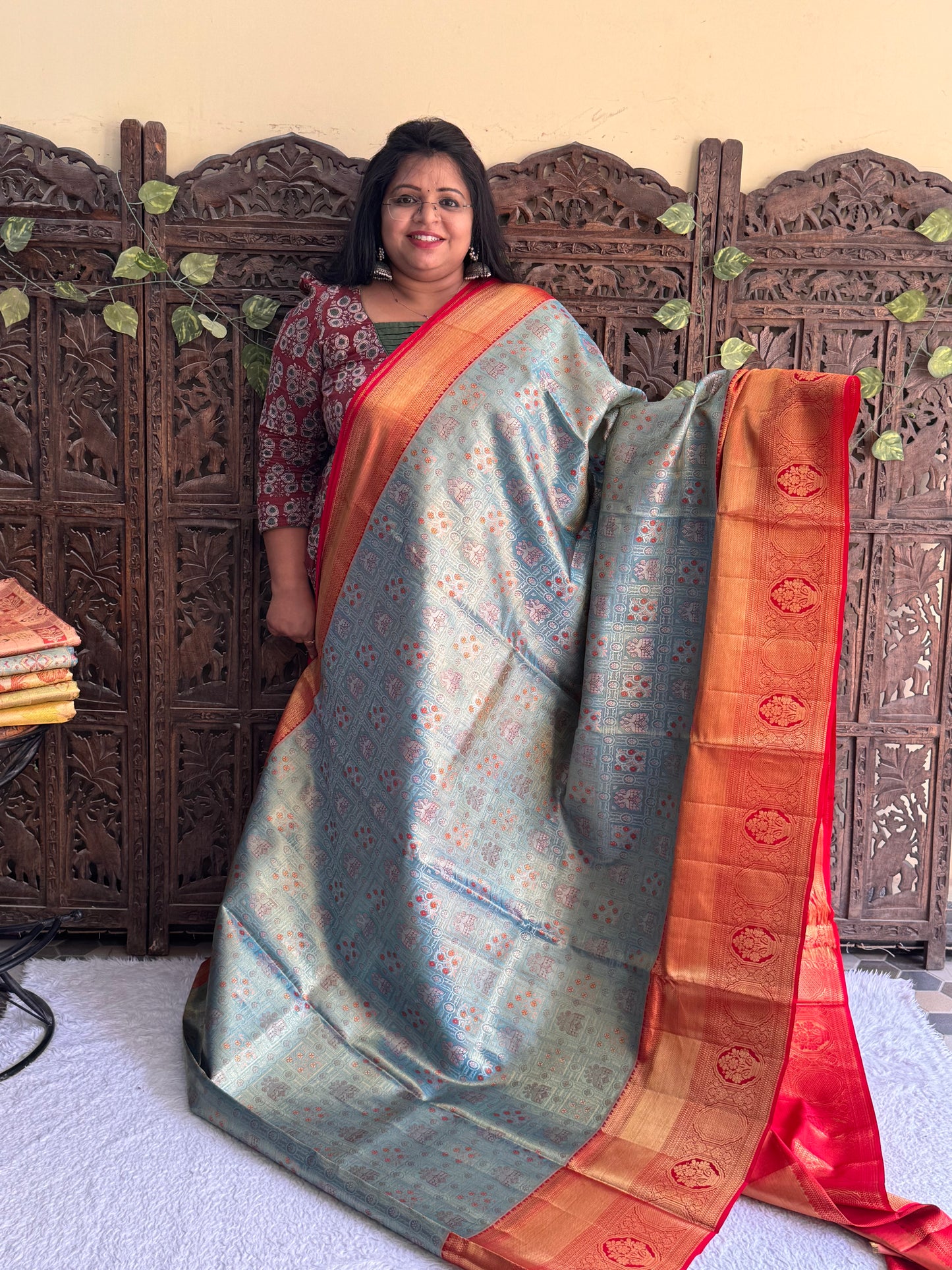 Blue Kanjivaram Bridal Silk Saree With Gold Zari Border  | Handloom | Silk Mark Certified - Sampradaya Designer Studio
