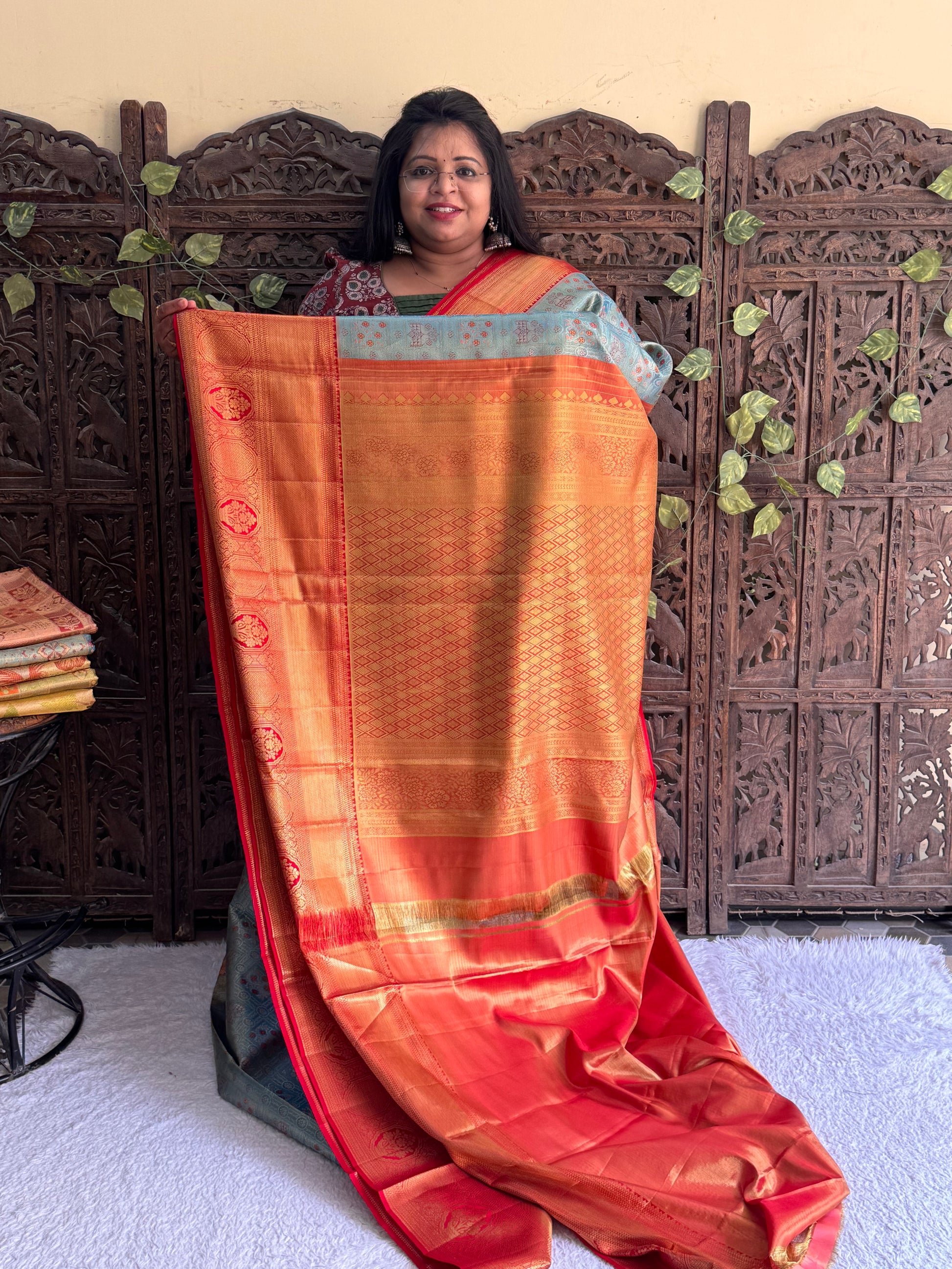 Blue Kanjivaram Bridal Silk Saree With Gold Zari Border  | Handloom | Silk Mark Certified - Sampradaya Designer Studio