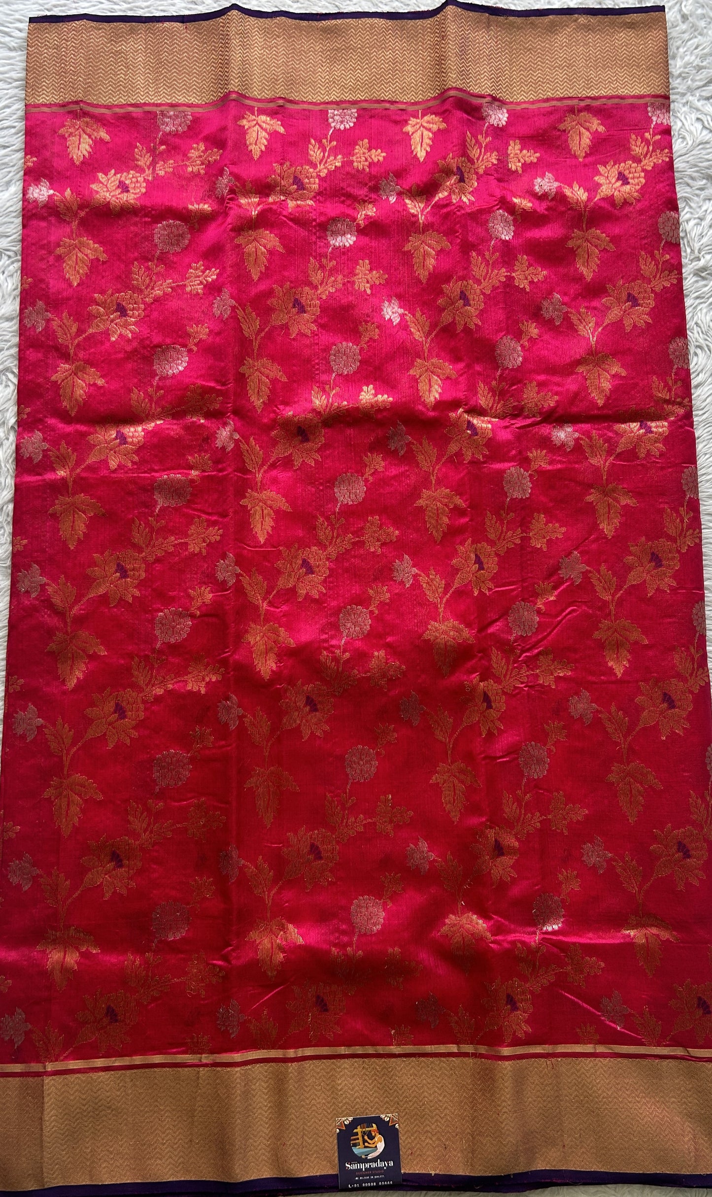 Chanderi Silk Saree Dark Pink color complemented with a Zari border - Sampradaya Designer Studio