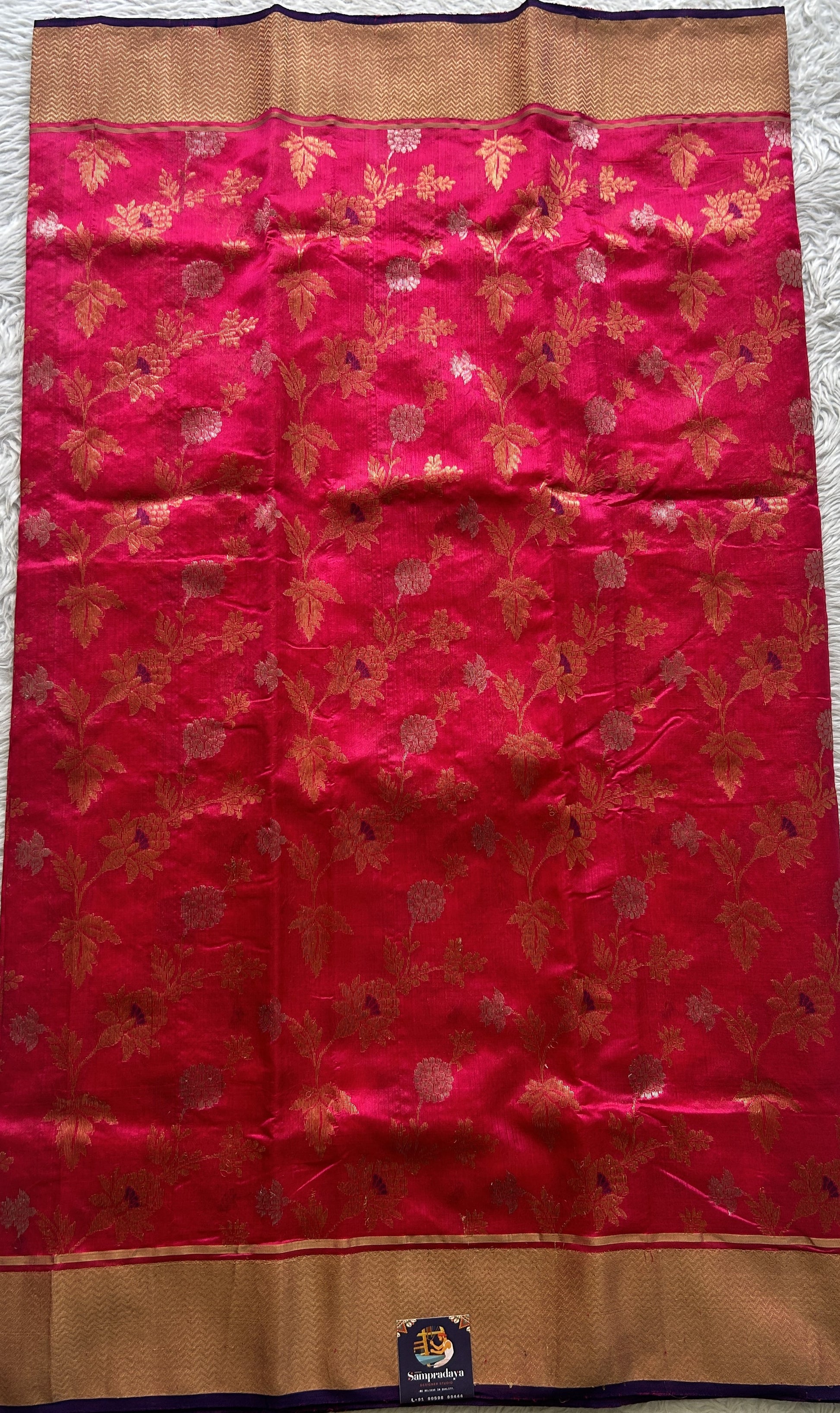 Chanderi Silk Saree Dark Pink color complemented with a Zari border - Sampradaya Designer Studio
