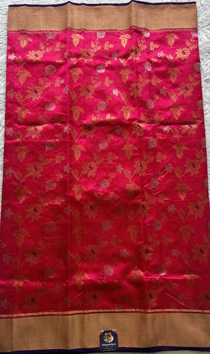 Chanderi Silk Saree Dark Pink color complemented with a Zari border - Sampradaya Designer Studio