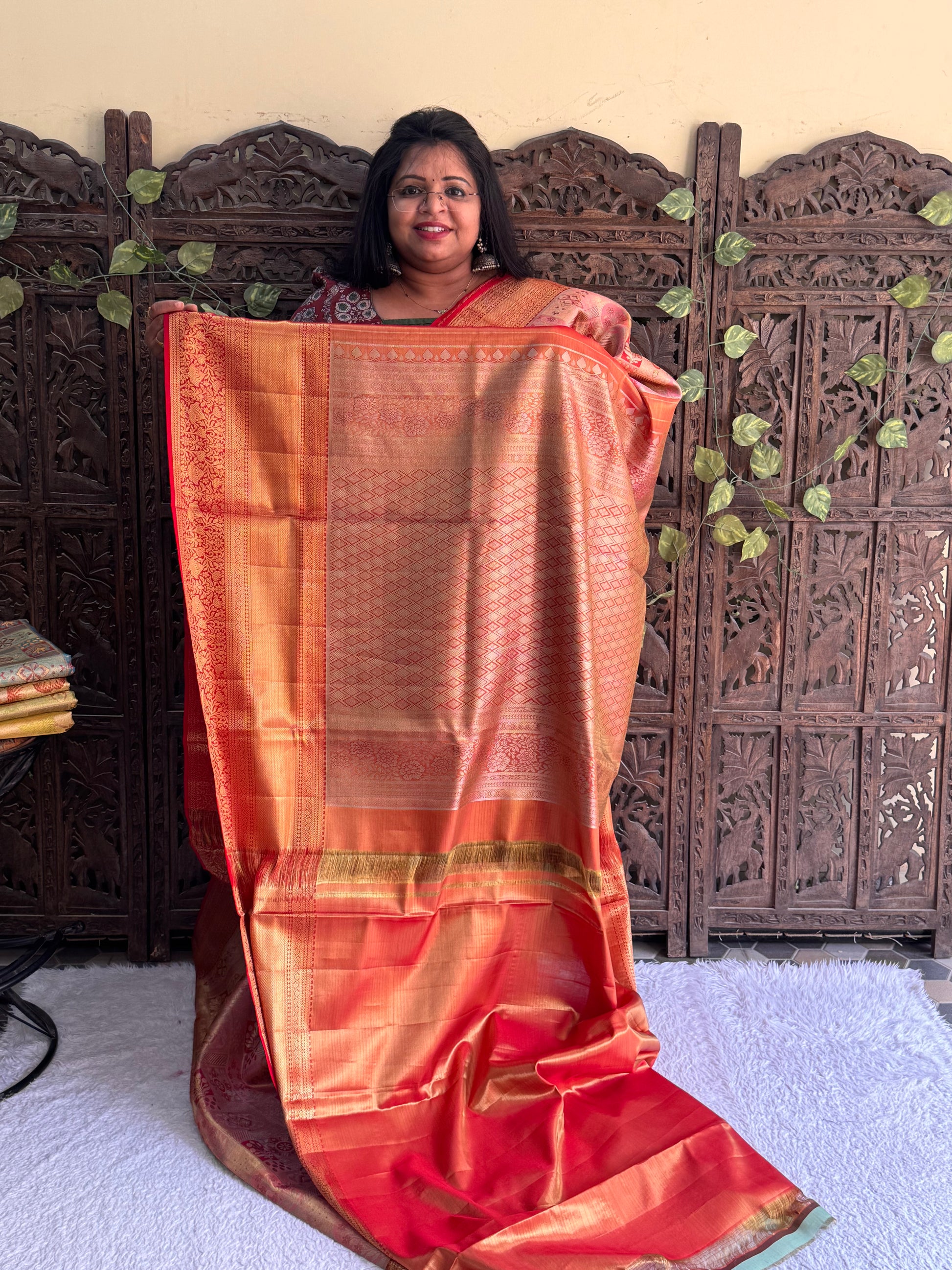 Pink Kanjivaram Bridal Silk Saree With Gold Zari Border  | Handloom | Silk Mark Certified. - Sampradaya Designer Studio