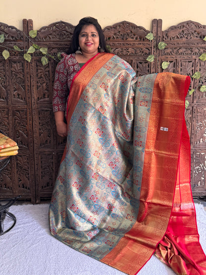 Blue Kanjivaram Bridal Silk Saree With Gold Zari Border  | Handloom | Silk Mark Certified