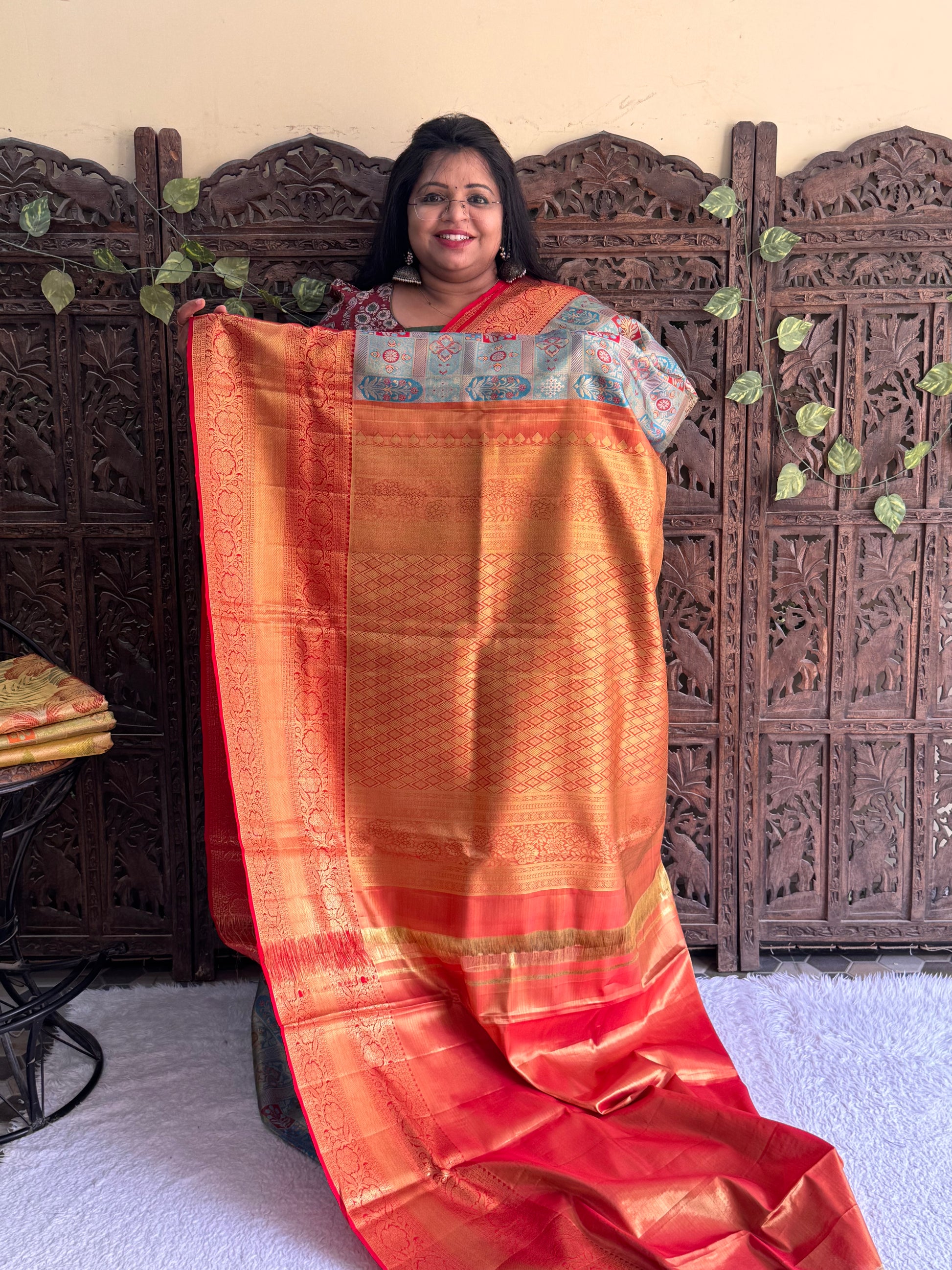 Blue Kanjivaram Bridal Silk Saree With Gold Zari Border  | Handloom | Silk Mark Certified - Sampradaya Designer Studio