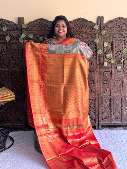 Blue Kanjivaram Bridal Silk Saree With Gold Zari Border  | Handloom | Silk Mark Certified