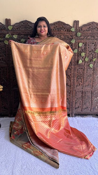 Gold Kanjivaram Bridal Silk Saree With Gold Zari Border  | Handloom | Silk Mark Certified - Sampradaya Designer Studio