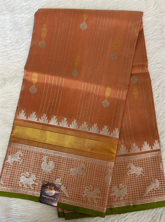 Venkatagiri Pattu Saree Apricot Brown Colored Complemented With a Pattu Apricot Brown Color Border - Sampradaya Designer Studio