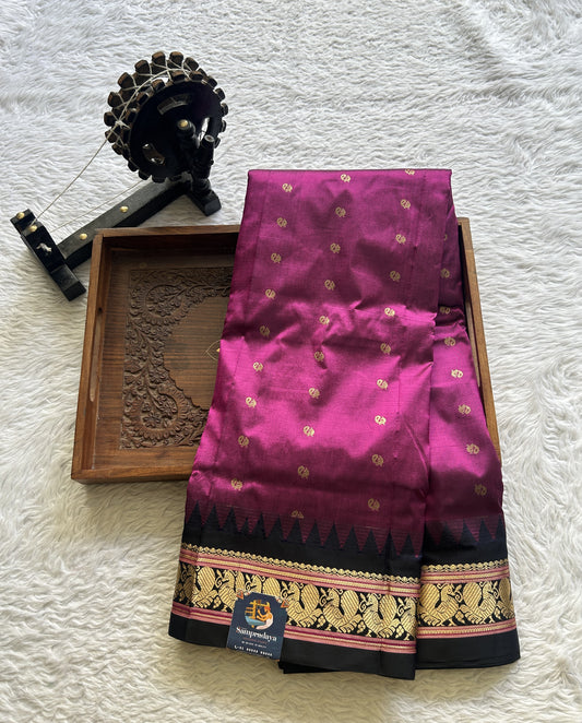 Narayanpet Silk Saree Hot Pink Colored Complemented with a Zari Border. - Sampradaya Designer Studio