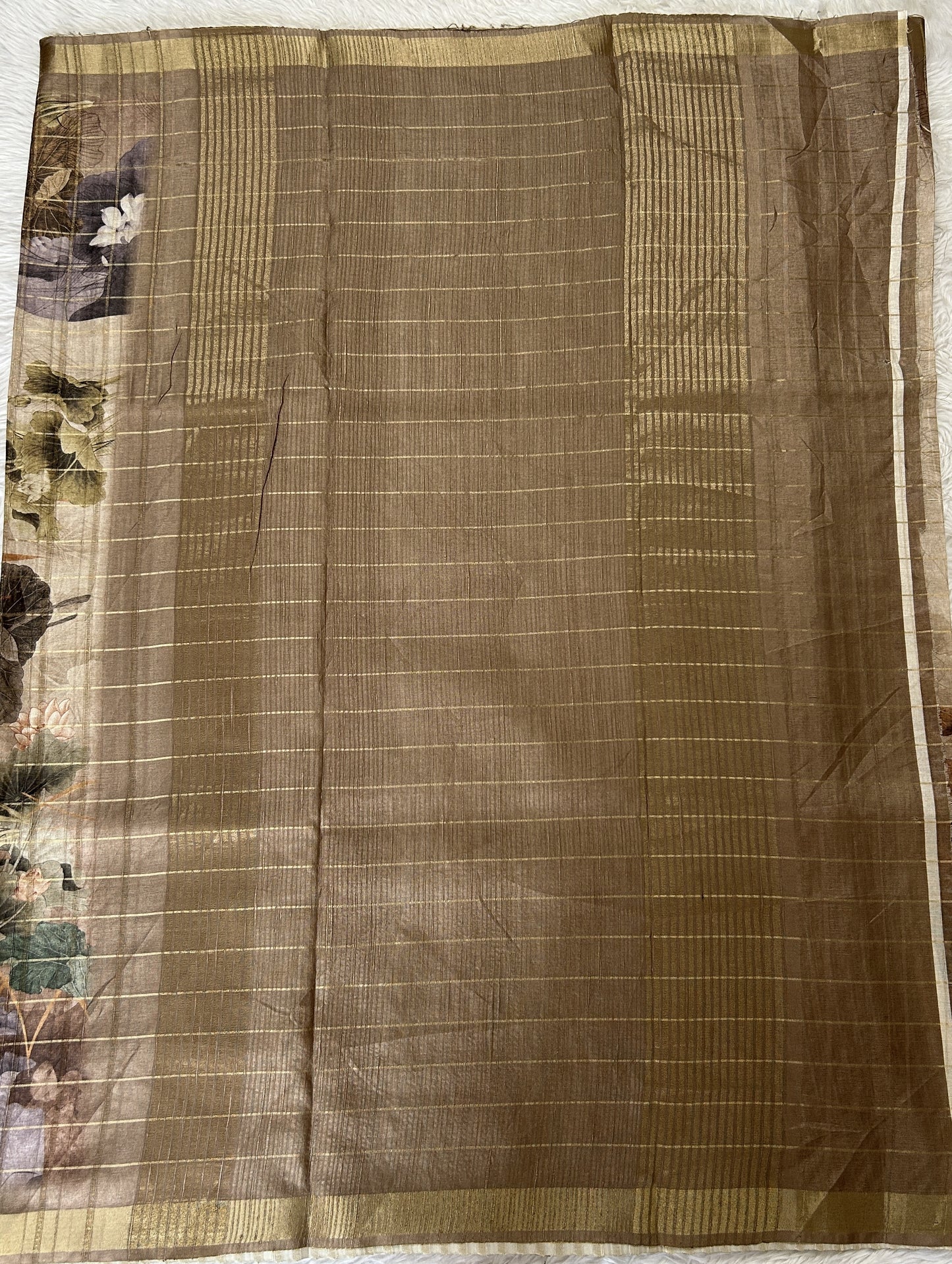 Semi Tussar Tissue Designer Saree Beige colored complemented with a Brown Zari Border. - Sampradaya Designer Studio