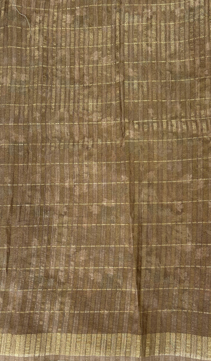 Semi Tussar Tissue Designer Saree Beige colored complemented with a Brown Zari Border. - Sampradaya Designer Studio