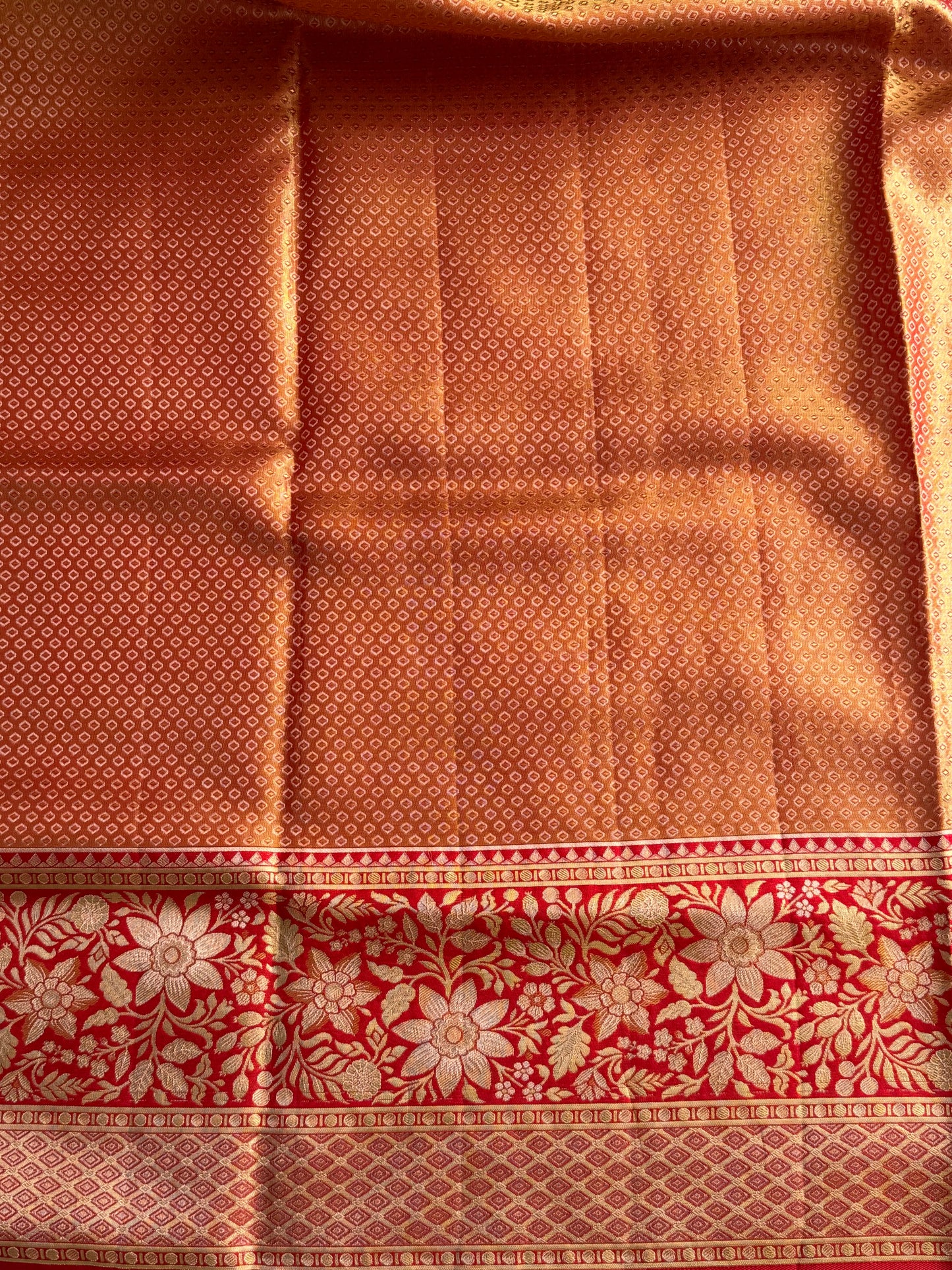 Peach Kanjivaram Bridal Silk Saree With Gold Zari Border  | Handloom | Silk Mark Certified. - Sampradaya Designer Studio