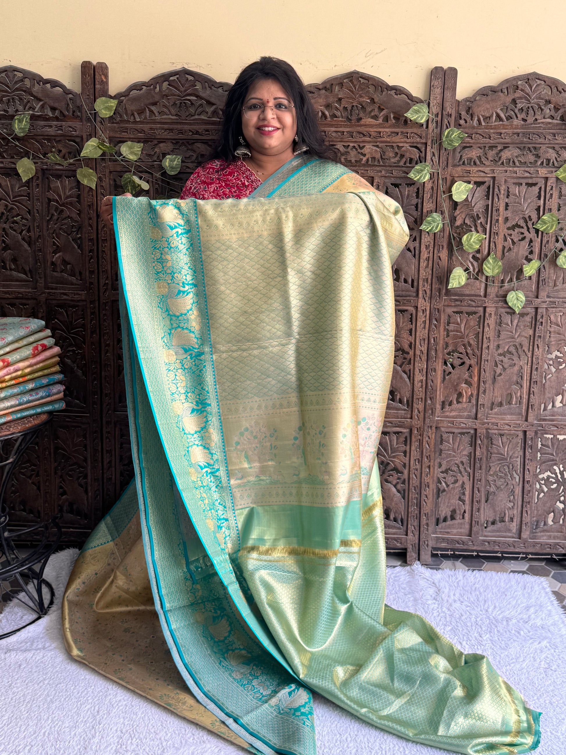 Cream Kanjivaram Bridal Silk Saree With Gold Zari Border  | Handloom | Silk Mark Certified - Sampradaya Designer Studio