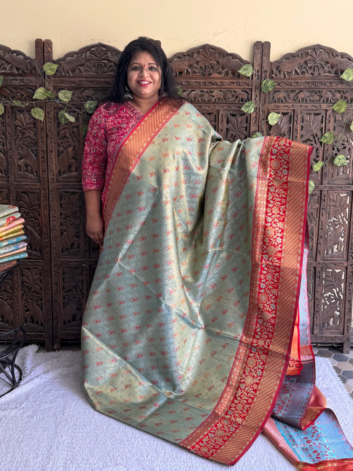 Sea Green Kanjivaram Bridal Silk Saree With Gold Zari Border  | Handloom | Silk Mark Certified - Sampradaya Designer Studio