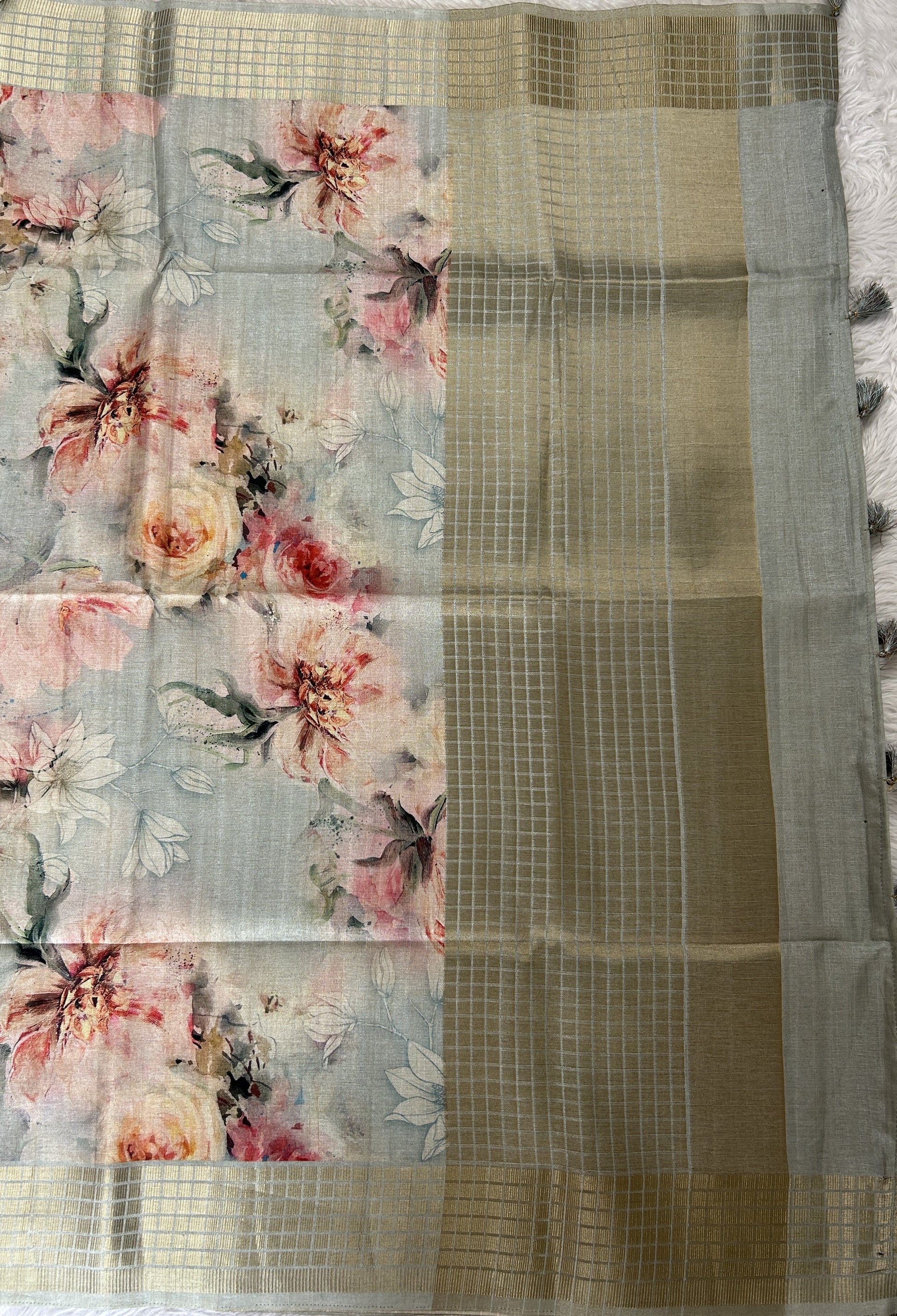 Semi Tussar Tissue Designer Saree Sea Blue colored complemented with a Zari Border. - Sampradaya Designer Studio