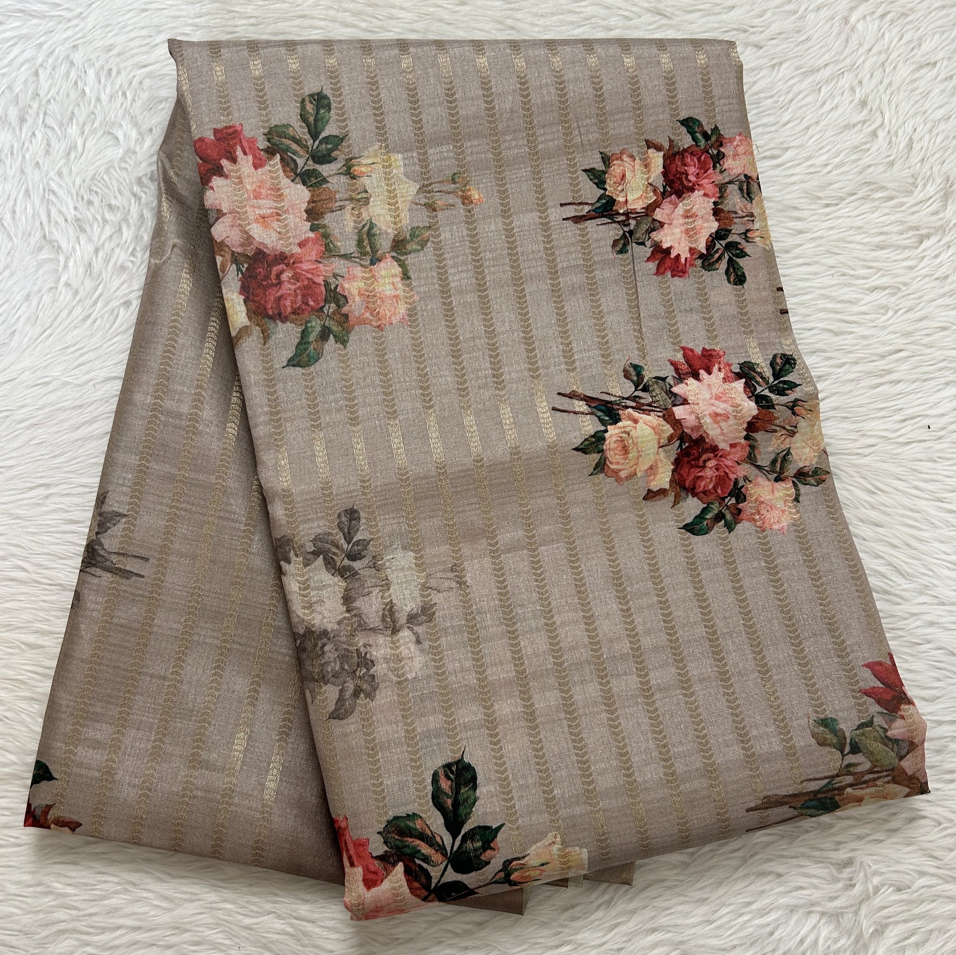 Semi Tussar Tissue Designer Saree Almond colored complemented with a Plain Border. - Sampradaya Designer Studio