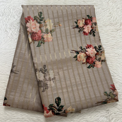 Semi Tussar Tissue Designer Saree Almond colored complemented with a Plain Border. - Sampradaya Designer Studio