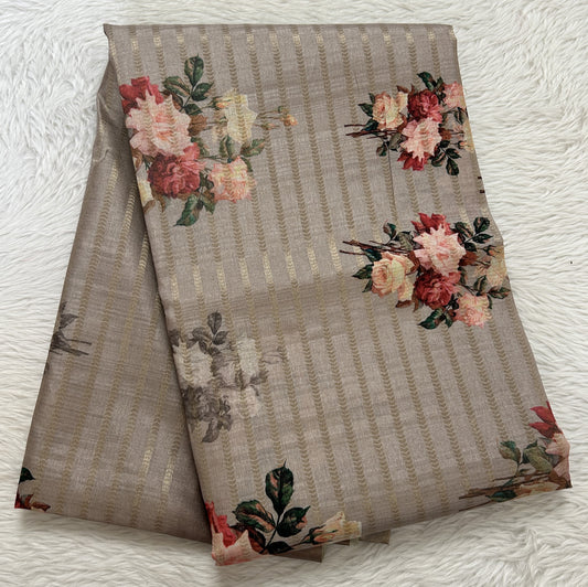 Semi Tussar Tissue Designer Saree Almond colored complemented with a Plain Border. - Sampradaya Designer Studio
