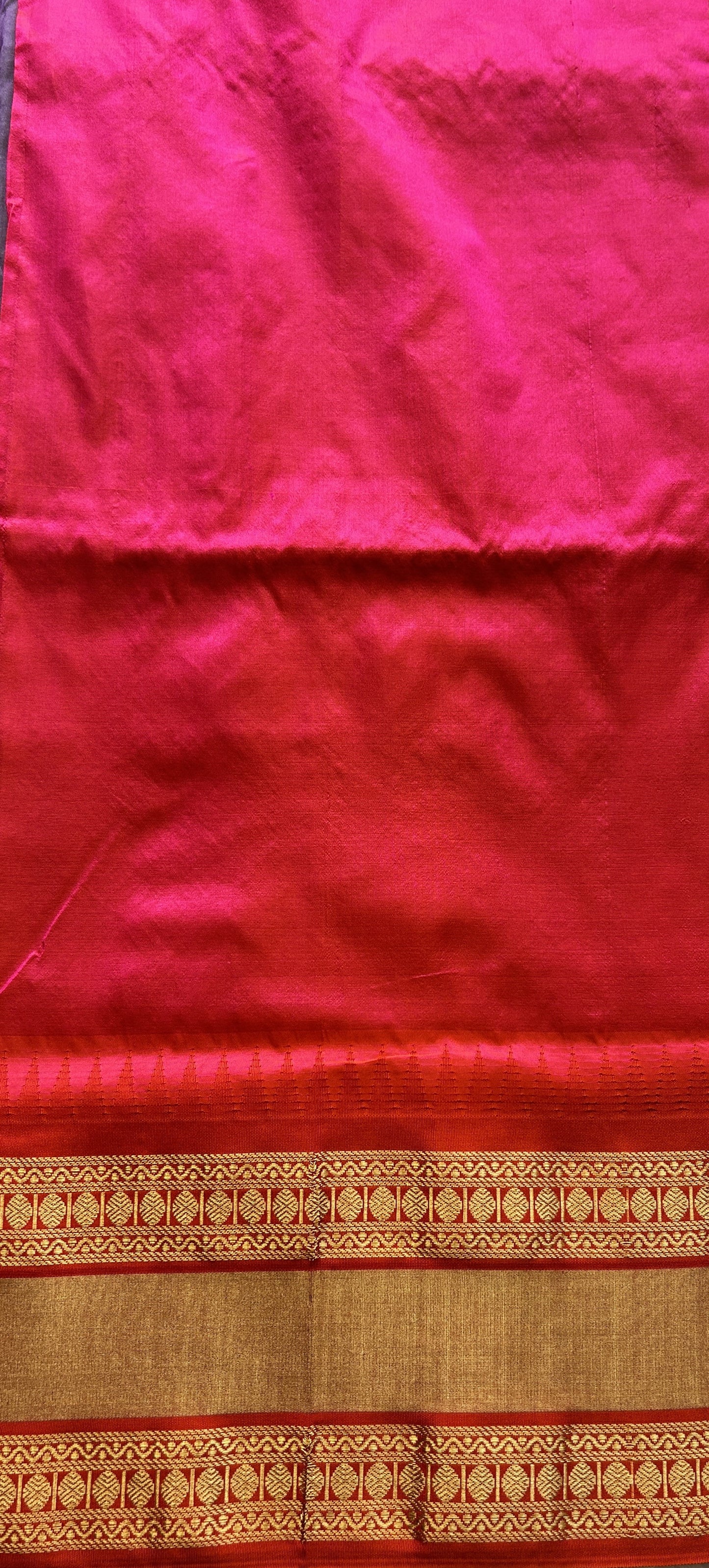 Narayanpet Silk Saree Lilac Colored Complemented with a Orange Zari Border. - Sampradaya Designer Studio