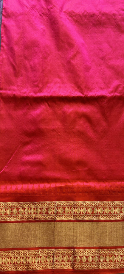 Narayanpet Silk Saree Lilac Colored Complemented with a Orange Zari Border. - Sampradaya Designer Studio