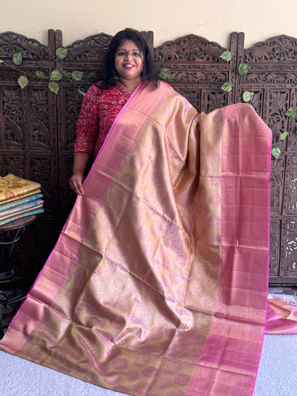 Gold Kanjivaram Bridal Silk Saree With Gold Zari Border  | Handloom | Silk Mark Certified - Sampradaya Designer Studio