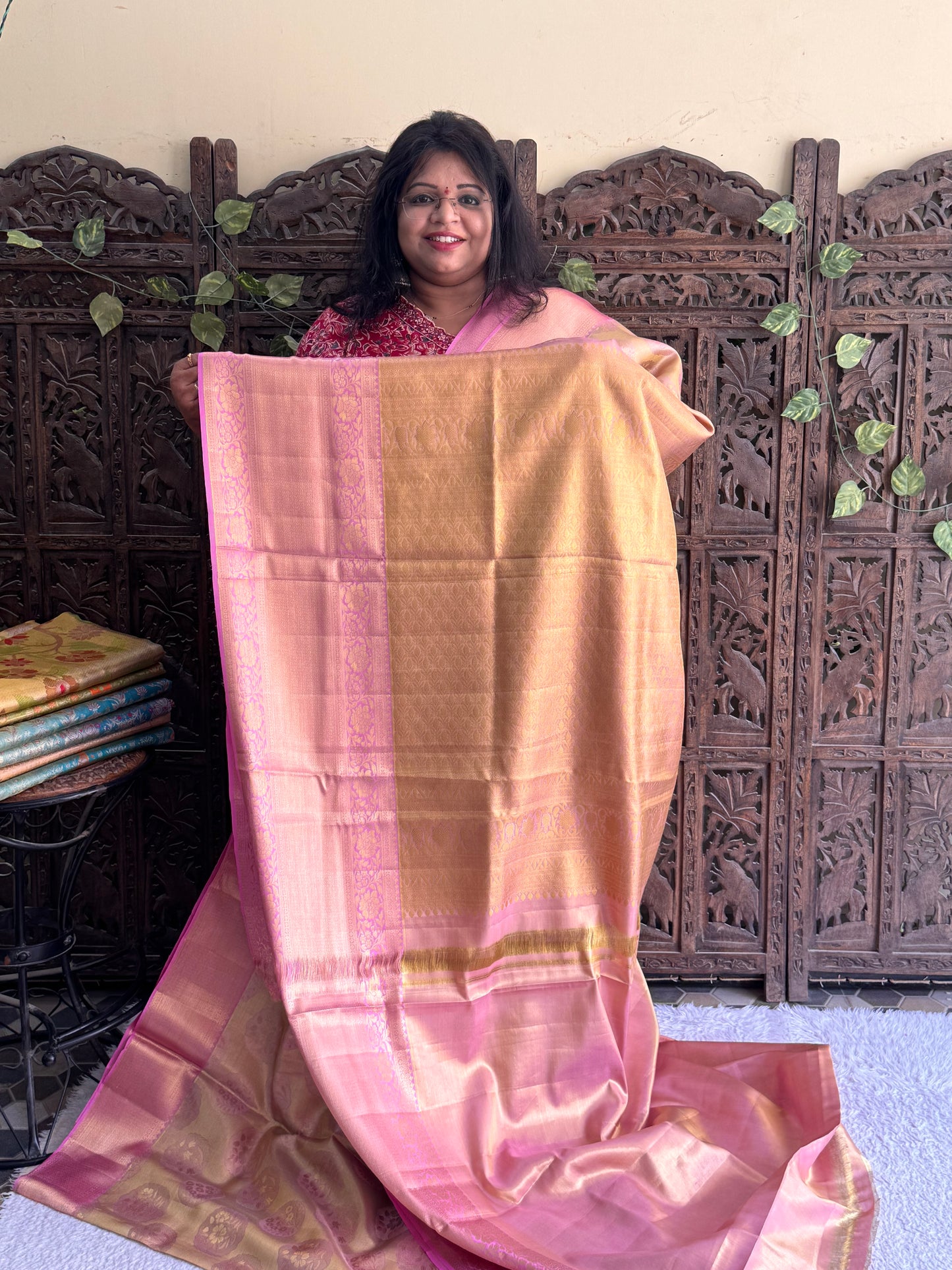 Gold Kanjivaram Bridal Silk Saree With Gold Zari Border  | Handloom | Silk Mark Certified - Sampradaya Designer Studio