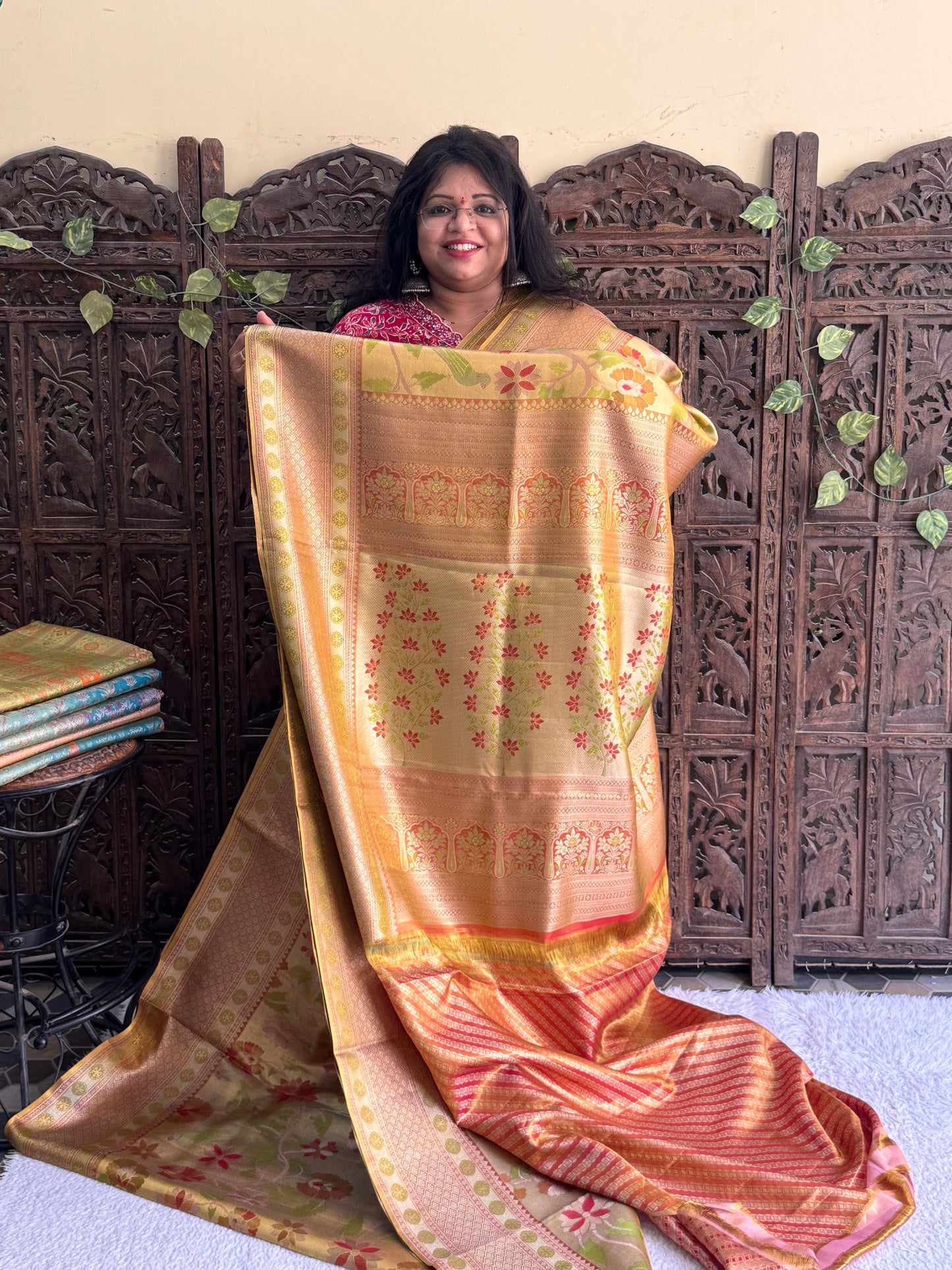 Gold Kanjivaram Bridal Silk Saree With Gold Zari Border  | Handloom | Silk Mark Certified - Sampradaya Designer Studio