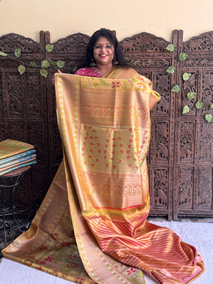Gold Kanjivaram Bridal Silk Saree With Gold Zari Border  | Handloom | Silk Mark Certified - Sampradaya Designer Studio