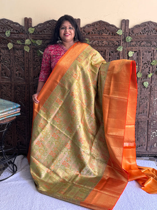 Green Kanjivaram Bridal Silk Saree With Gold Zari Border  | Handloom | Silk Mark Certified