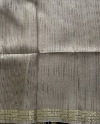 Semi Tussar Silk Saree - Beige color with Gold Zari Border - Elegant Fancy Saree for Party & Office Wear.
