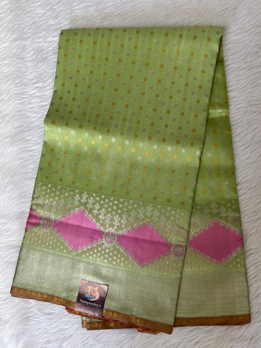 Venkatagiri Pattu Saree Pista Green Colored Complemented With a Pattu Pista Green Color Border - Sampradaya Designer Studio