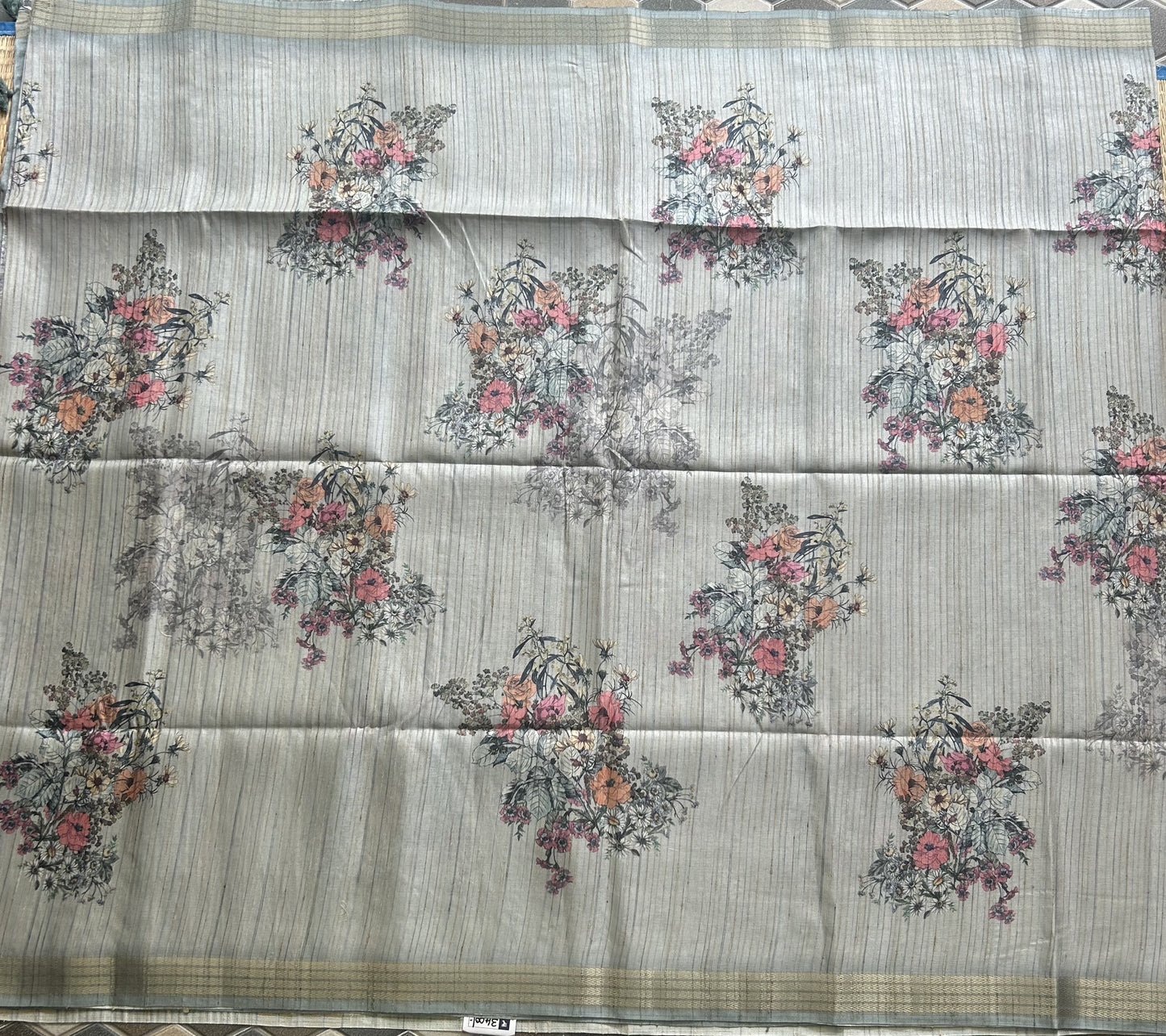 Semi Tussar Silk Saree - bluish gray color with Gold Zari Border - Elegant Fancy Saree for Party & Office Wear.