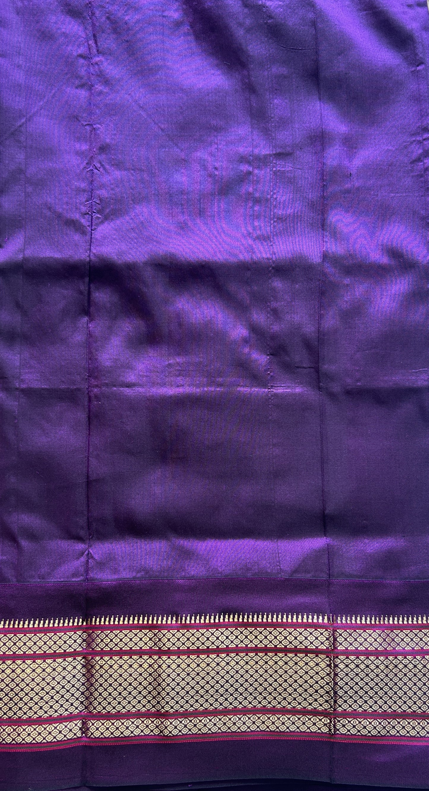 Narayanpet Silk Saree Cream Colored Complemented with a Violet Zari Border. - Sampradaya Designer Studio