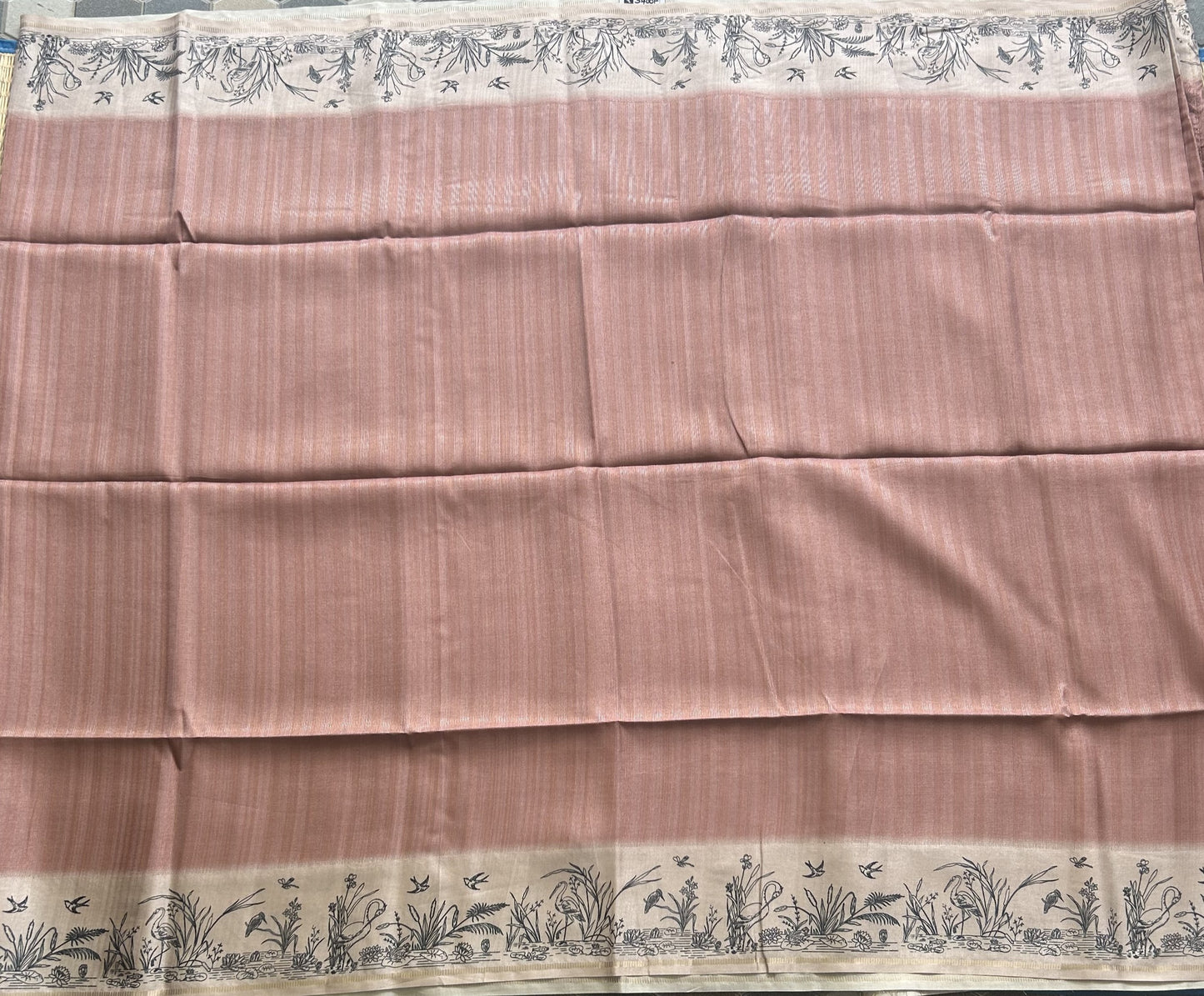 Semi Tussar Silk Saree - peach color with Gold Zari Border - Elegant Fancy Saree for Party & Office Wear.