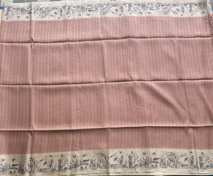 Semi Tussar Silk Saree - peach color with Gold Zari Border - Elegant Fancy Saree for Party & Office Wear.
