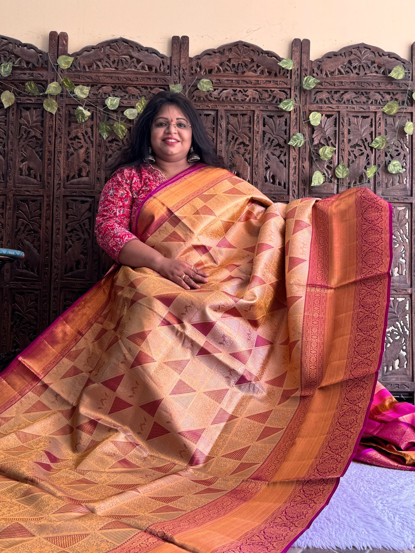 Gold Kanjivaram Bridal Silk Saree With Gold Zari Border  | Handloom | Silk Mark Certified - Sampradaya Designer Studio