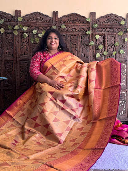 Gold Kanjivaram Bridal Silk Saree With Gold Zari Border  | Handloom | Silk Mark Certified - Sampradaya Designer Studio