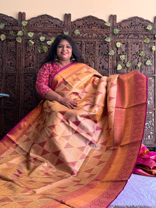 Gold Kanjivaram Bridal Silk Saree With Gold Zari Border  | Handloom | Silk Mark Certified