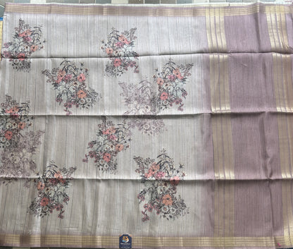 Semi Tussar Silk Saree - gray color with Gold Zari Border - Elegant Fancy Saree for Party & Office Wear.