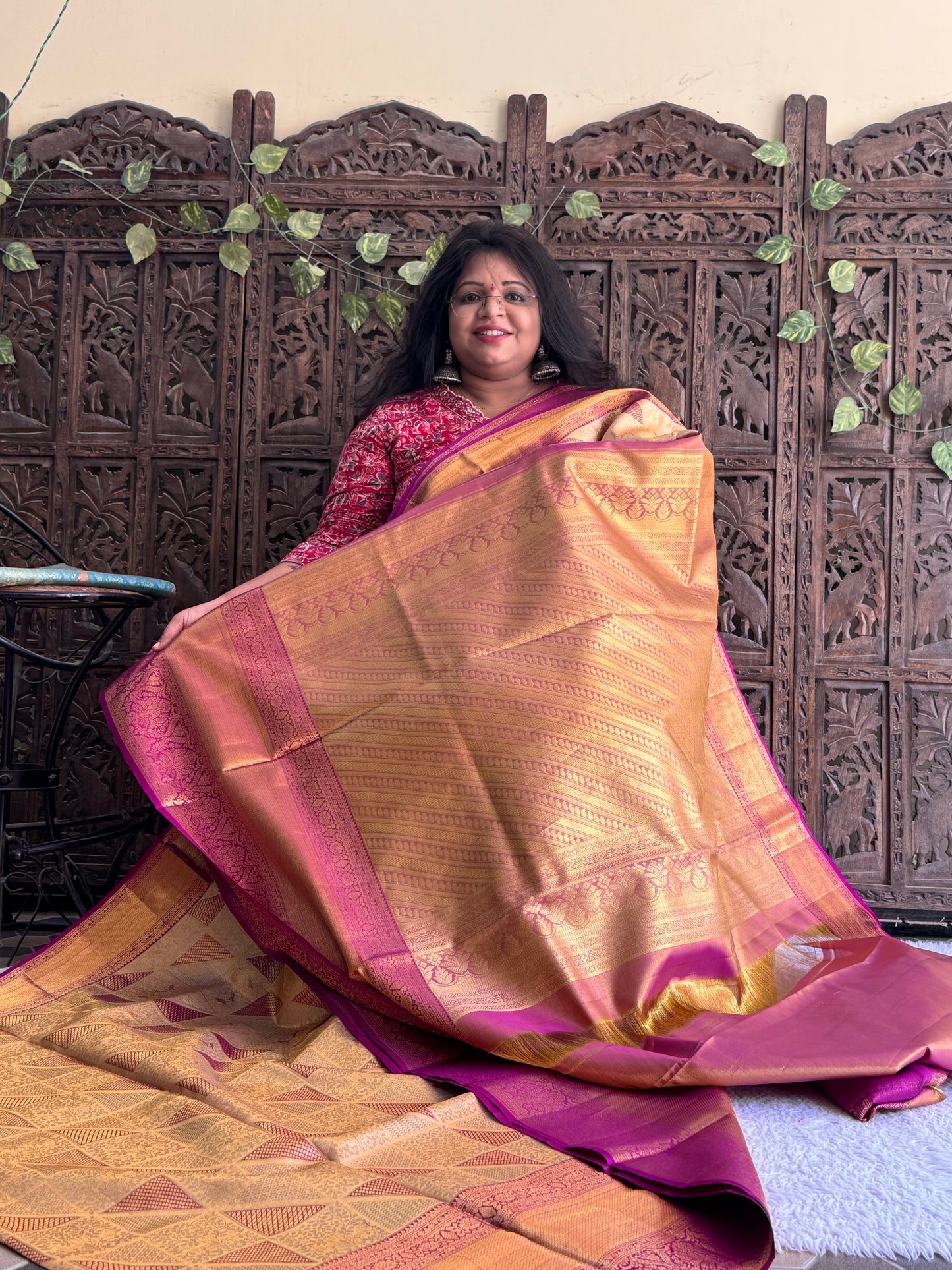 Gold Kanjivaram Bridal Silk Saree With Gold Zari Border  | Handloom | Silk Mark Certified - Sampradaya Designer Studio