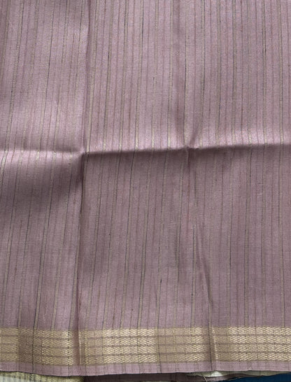 Semi Tussar Silk Saree - gray color with Gold Zari Border - Elegant Fancy Saree for Party & Office Wear.