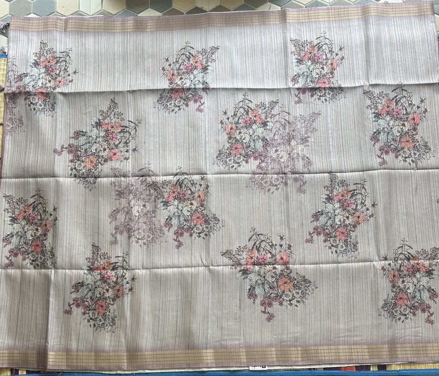Semi Tussar Silk Saree - gray color with Gold Zari Border - Elegant Fancy Saree for Party & Office Wear.