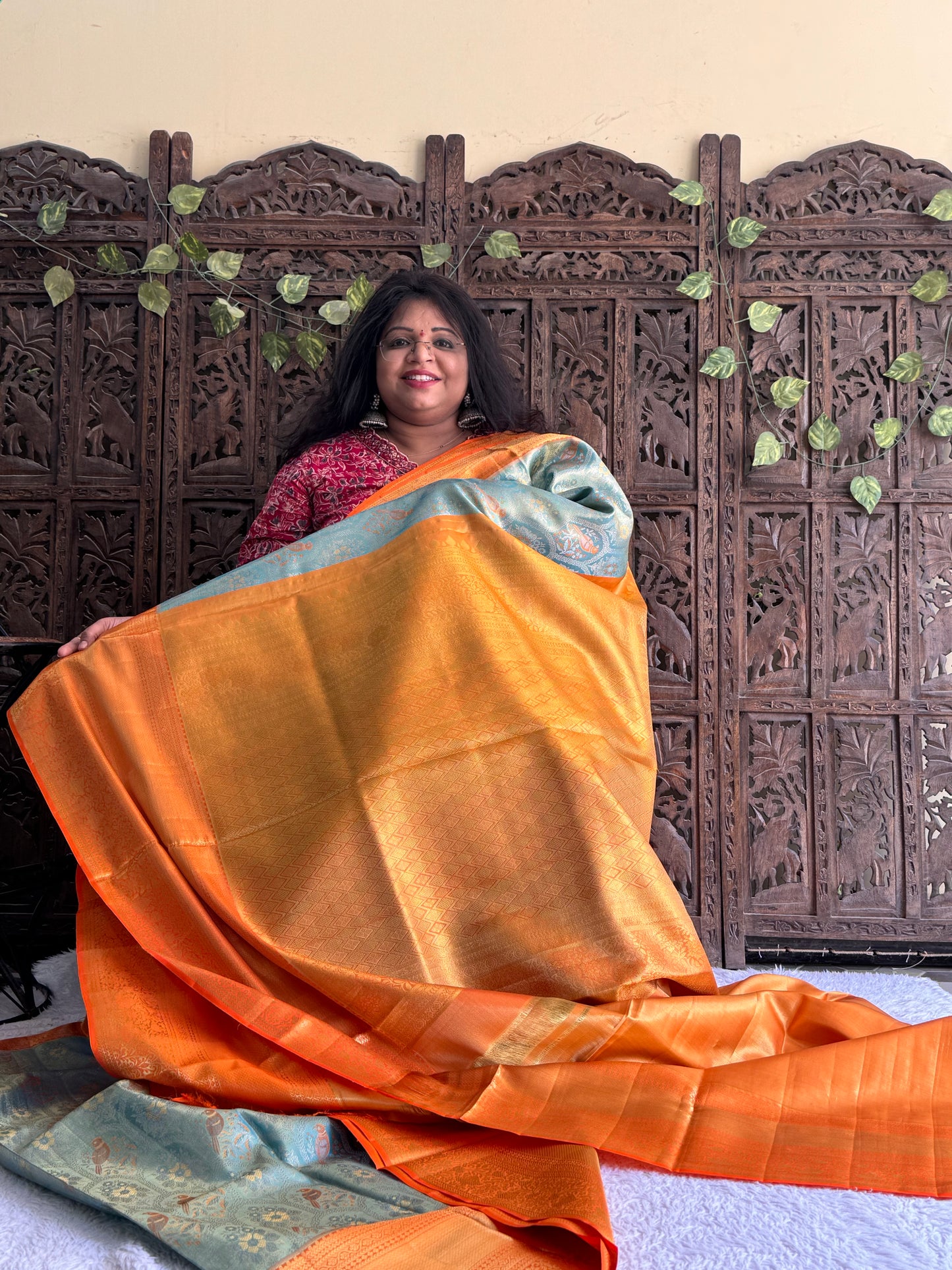 Blue Kanjivaram Bridal Silk Saree With Gold Zari Border  | Handloom | Silk Mark Certified - Sampradaya Designer Studio