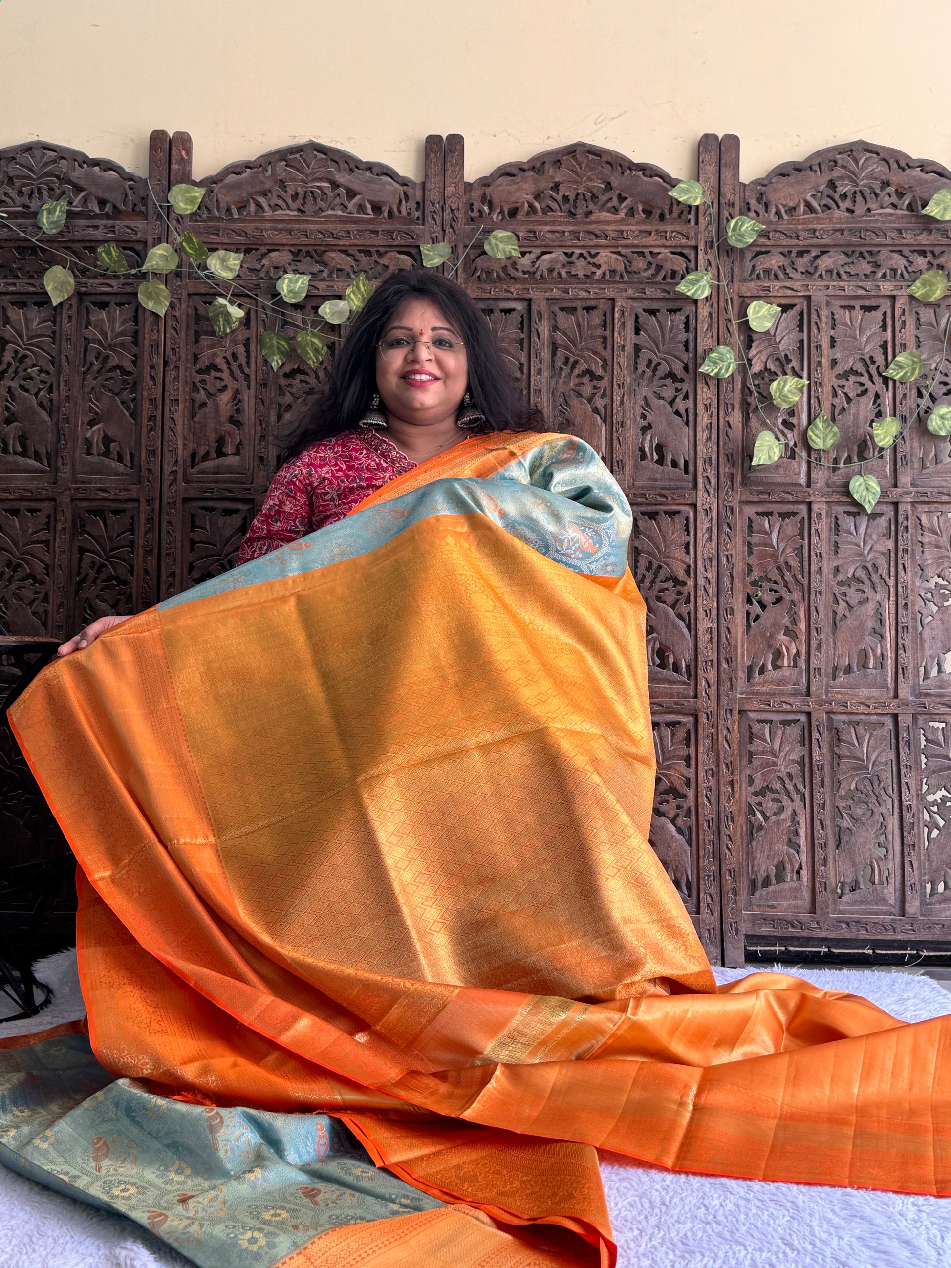 Blue Kanjivaram Bridal Silk Saree With Gold Zari Border  | Handloom | Silk Mark Certified - Sampradaya Designer Studio