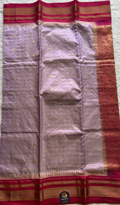 Narayanpet Silk Checks Saree Lilac Colored Complemented with a Pink Zari Border. - Sampradaya Designer Studio