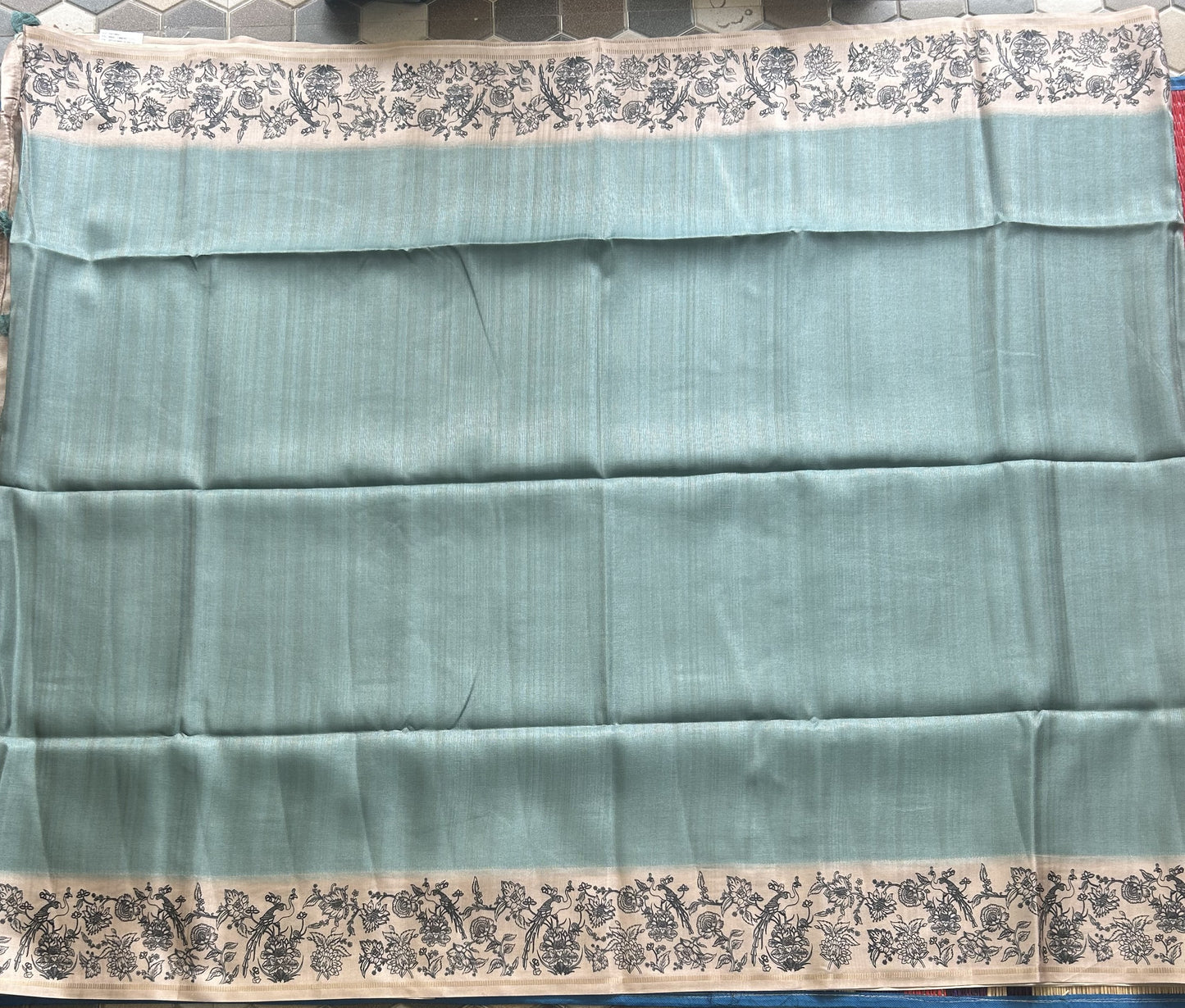 Semi Tussar Silk Saree -Ice blue color with Gold Zari Border - Elegant Fancy Saree for Party & Office Wear.