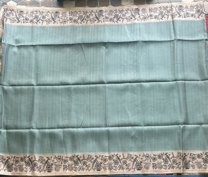 Semi Tussar Silk Saree -Ice blue color with Gold Zari Border - Elegant Fancy Saree for Party & Office Wear.