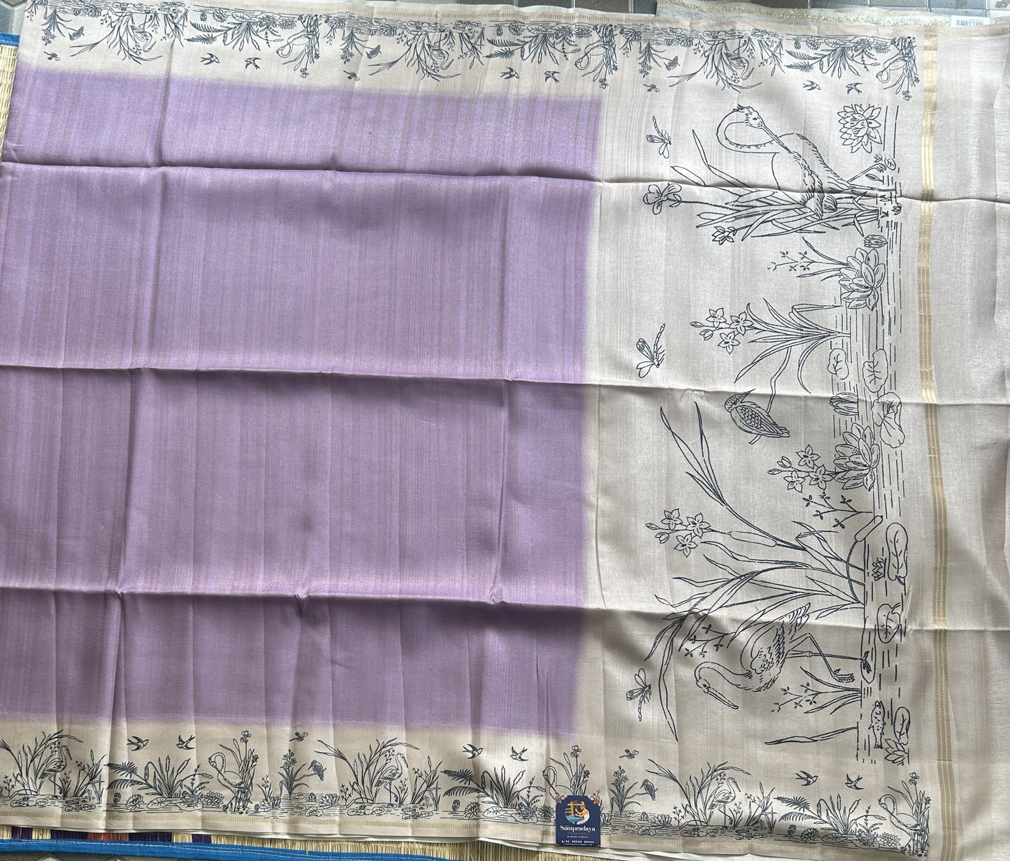 Semi Tussar Silk Saree - lavender color with Gold Zari Border - Elegant Fancy Saree for Party & Office Wear.