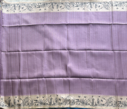 Semi Tussar Silk Saree - lavender color with Gold Zari Border - Elegant Fancy Saree for Party & Office Wear.