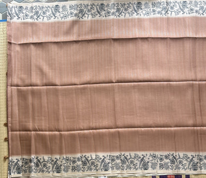 Semi Tussar Silk Saree -Sepia color with Gold Zari Border - Elegant Fancy Saree for Party & Office Wear.